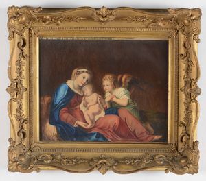 Pittore del XIX secolo Madonna con Bambino ed angelo  - Asta Antiquariato Febbraio | Cambi Time - Associazione Nazionale - Case d'Asta italiane