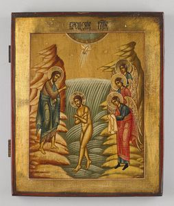 Icona russa del XIX secolo - Battesimo di Cristo.
