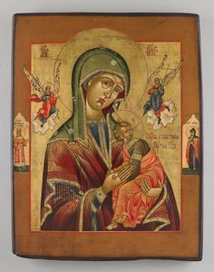 Icona russa del XIX secolo - Madre di Dio, santi e arcangeli scelti.