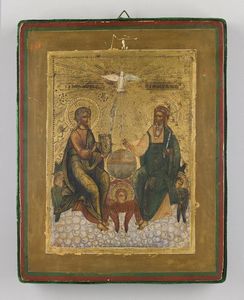 Icona russa del XIX secolo - Dio Padre, Figlio e Spirito Santo.