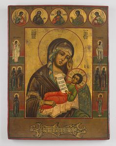 Icona russa del XIX secolo - Madre di Dio con patriarchi e santi scelti.