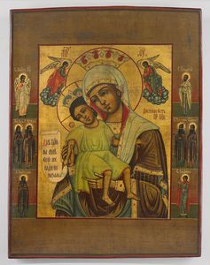 Icona russa del XIX secolo - Madre di Dio con Santi scelti.