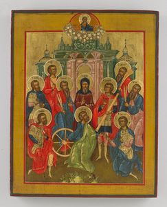 Icona russa del XIX secolo - Dieci santi scelti.