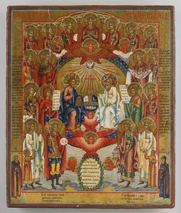 Icona russa del XIX secolo - Trinit e santi scelti.