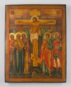 Icona russa del XIX secolo - Crocifissione.