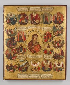 Icona russa del XIX secolo - Episodi della vita della Madre di Dio.