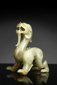 Arte Cinese - Bixie in giada verde Cina, XX  secolo