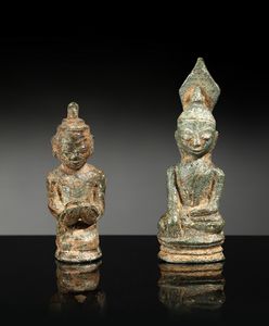 Arte Sud-Est Asiatico - Due bronzetti votivi Tailandia, periodo Ayutthaya,  XIV secolo