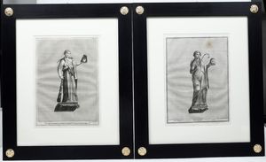 ,Autori Vari - Serie di incisioni di arte statuaria, fine XVII inizio XVIII secolo, entro cornici.
