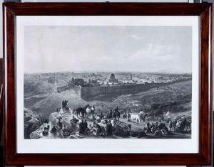 ,Charles Mottram - Due grandi vedute di Gerusalemme, secolo XVIII, entro cornici in legno.