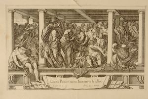 ,Valentin Lefèbvre - Incisione riproducente opera pittorica di Jacopo Robusti, detto il Tintoretto. Venezia, fine secolo XVII inizio secolo XVIII