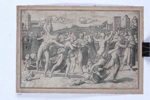 ,Marcantonio Raimondi - Incisione su carta, da Raffaello Sanzio (1483-1520) Strage degli Innocenti
