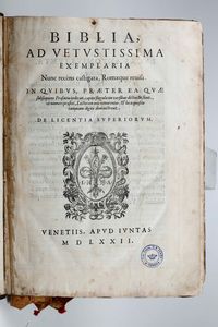 ,Bibbia Sacra - Sacra Bibbia Biblia ad vetustissima exemplaria... Venezia, Giunta, 1572.