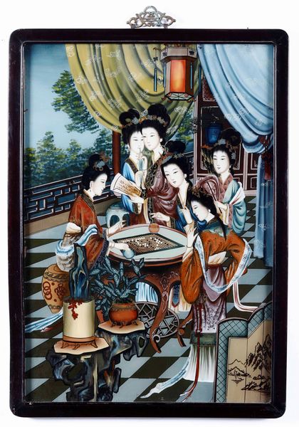 Dipinto su vetro raffigurante scena di vita di corte con dame, Cina, Dinastia Qing, XIX secolo  - Asta Arte Orientale | Cambi Time - Associazione Nazionale - Case d'Asta italiane