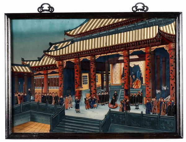 Dipinto su vetro raffigurante cerimoniale alla corte dell'imperatore, Cina, Dinastia Qing, XIX secolo  - Asta Arte Orientale | Cambi Time - Associazione Nazionale - Case d'Asta italiane