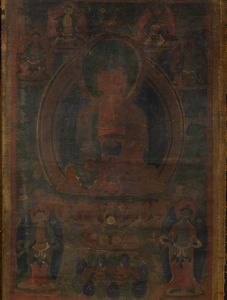Thangka in seta con figura di Buddha entro aura e altra divinit, Tibet, XIX secolo  - Asta Arte Orientale | Cambi Time - Associazione Nazionale - Case d'Asta italiane
