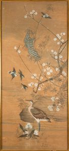 Dipinto su seta raffigurante uccellini tra fiori di ciliegio, Cina, XX secolo  - Asta Arte Orientale | Cambi Time - Associazione Nazionale - Case d'Asta italiane