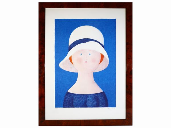 ,ANTONIO BUENO : Ritratto di donna con cappello  - Asta Arte Moderna e Contemporanea - Associazione Nazionale - Case d'Asta italiane