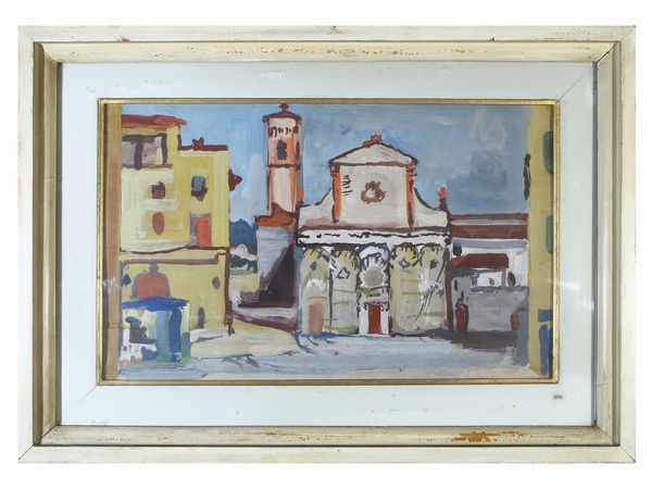 ,Alfiero Cappellini : Veduta di piazza 1953  - Asta Arte Moderna e Contemporanea - Associazione Nazionale - Case d'Asta italiane