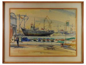 ,Michele Ortino - Scorcio di porto 1940
