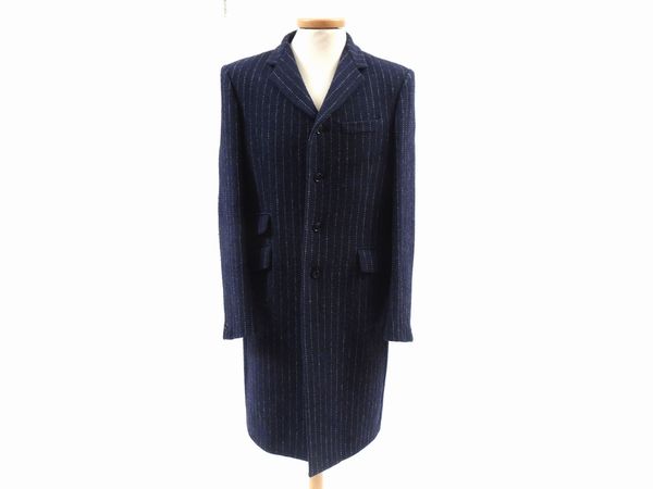 Cappotto in  pura lana blu gessata, Miu Miu  - Asta Fashion Vintage e Bijoux / Un guardaroba maschile - Associazione Nazionale - Case d'Asta italiane