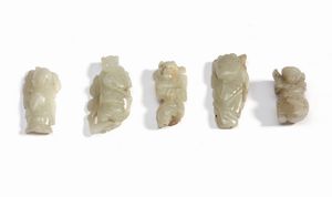 Arte Cinese - Gruppo di cinque intagli in giada biancaCina, XIX secolo