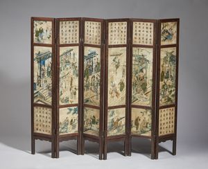 Arte Cinese - Paravento con placche in marmo Cina, XIX secolo