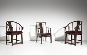 Arte Cinese - Gruppo di tre sedie in legno Cina, XIX e XX secolo
