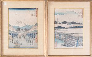 Hiroshige Utagawa  (1797 - 1858) - Utagawa Hiroshige (1797-1858)Due stampe Ukiyo-e Giappone, XIX secolo