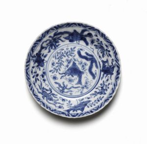 Arte Cinese - Piatto in porcellana bianco/blu Cina, dinastia Qing, periodo Kangxi, XVII secolo