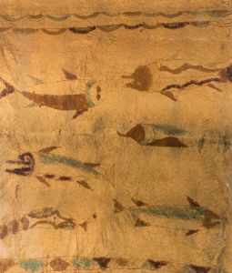 Arte Sud-Est Asiatico - Dipinto su tela raffigurante pesci Polinesia (?), XX secolo