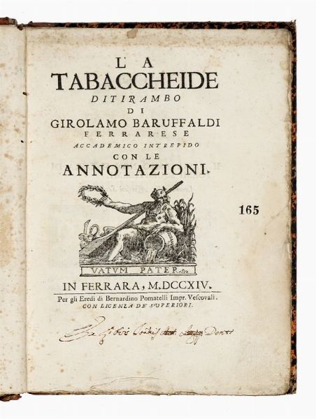 GIROLAMO BARUFFALDI : La tabaccheide ditirambo.  - Asta Libri, autografi e manoscritti - Associazione Nazionale - Case d'Asta italiane