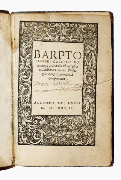 BARTHOLOMAEUS COCLES : Physiognomiae & chiromantiae compendium.  - Asta Libri, autografi e manoscritti - Associazione Nazionale - Case d'Asta italiane