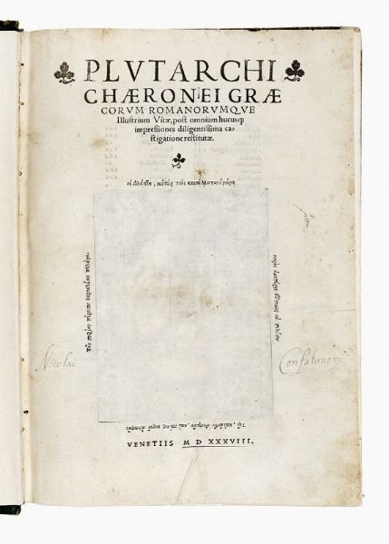 PLUTARCHUS : Graecorum Romanorumque illustrium vitae...  - Asta Libri, autografi e manoscritti - Associazione Nazionale - Case d'Asta italiane