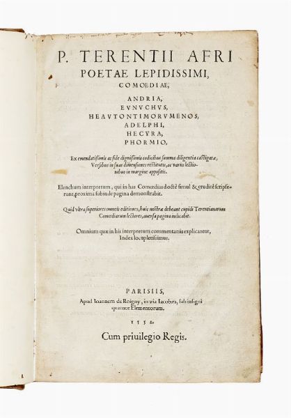 PUBLIUS TERENTIUS AFER : Comoediae.  - Asta Libri, autografi e manoscritti - Associazione Nazionale - Case d'Asta italiane