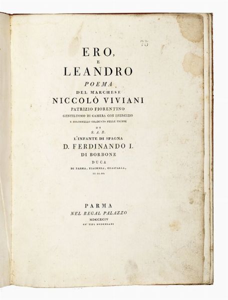 NICCOL VIVIANI : Ero, e Leandro poema.  - Asta Libri, autografi e manoscritti - Associazione Nazionale - Case d'Asta italiane