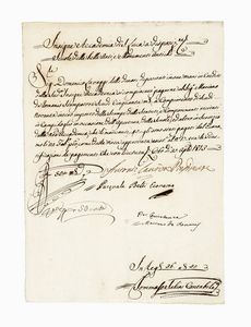 ANTONIO CANOVA - Documento contabile manoscritto, stilato dall'economo dell'Accademia, con firma autografa di Antonio Canova.