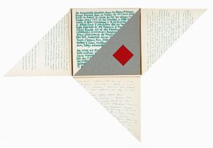 BRUNO MUNARI - An unreadable quadrat-print (libro illeggibile bianco e rosso).