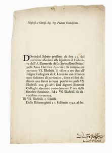 CARLO GINORI - Lettera a firma di Carlo Ginori per l?ammissione all'Accademia Etrusca di cui diventerà Lucumone nel 1756.