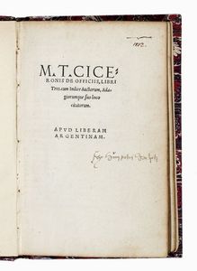 MARCUS TULLIUS CICERO - De Officiis, Libri tres [...]. Apud Liberam Argentinam.