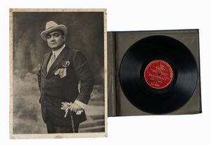 ENRICO CARUSO - Firma autografa su disco 'Giunto sul passo estremo' dal Mefistofele (Gramophone Concert Record C.G. 52347).