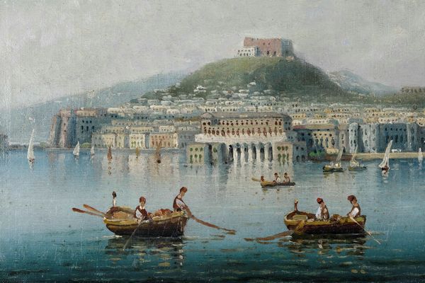 Pittore del XIX-XX secolo Veduta di Napoli con pescatori  - Asta Dimore Italiane - Associazione Nazionale - Case d'Asta italiane