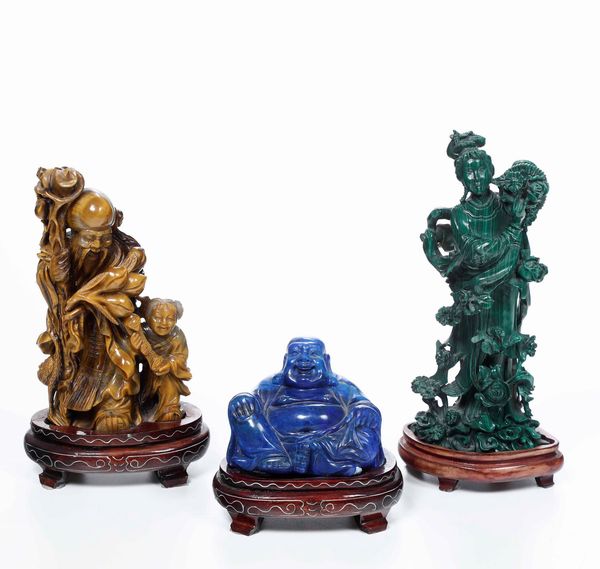 Tre figure in pietre dure, Cina, XX secolo  - Asta Dimore Italiane - Associazione Nazionale - Case d'Asta italiane