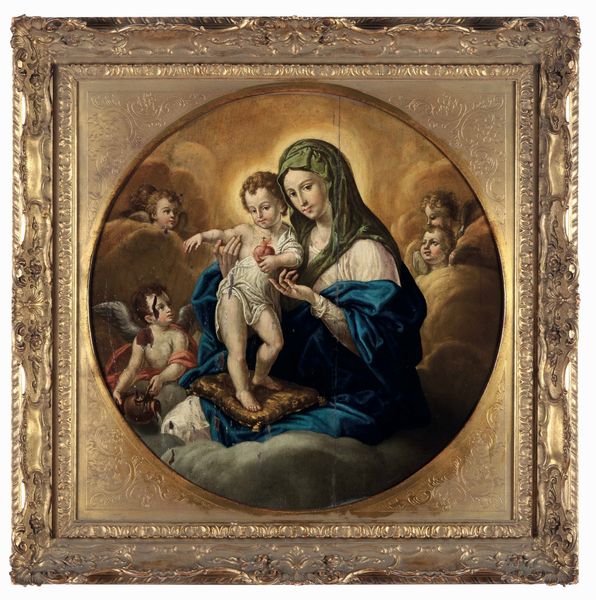 Scuola del XVII secolo Madonna con Bambino e angeli  - Asta Dimore Italiane - Associazione Nazionale - Case d'Asta italiane