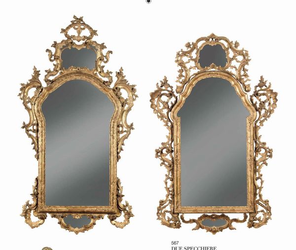 Due specchiere in legno intagliato e dorato. Veneto XVIII-XIX secolo  - Asta Dimore Italiane - Associazione Nazionale - Case d'Asta italiane
