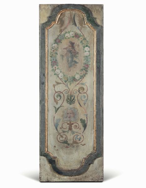 Pannello in legno laccato e dipinto. XIX secolo  - Asta Dimore Italiane - Associazione Nazionale - Case d'Asta italiane
