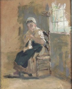 Pittore del XIX-XX secolo Figura femminile seduta in un interno  - Asta Dimore Italiane - Associazione Nazionale - Case d'Asta italiane