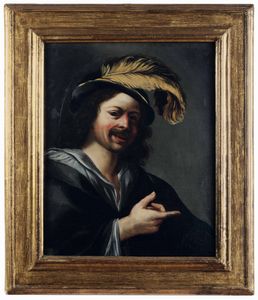Scuola caravaggesca del XVII secolo Ritratto di uomo con cappello  - Asta Dimore Italiane - Associazione Nazionale - Case d'Asta italiane