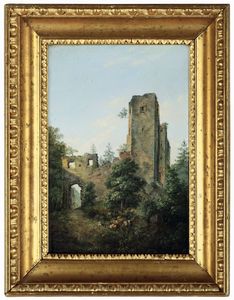 Pittore del XIX secolo Paesaggio con rovine  - Asta Dimore Italiane - Associazione Nazionale - Case d'Asta italiane
