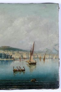Pittore del XIX-XX secolo Veduta di Napoli con pescatori  - Asta Dimore Italiane - Associazione Nazionale - Case d'Asta italiane